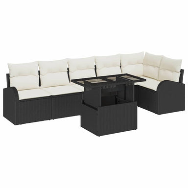 Tuin Sofa Set 7 st 6-Aantal zitplaatsen Zwart Poly riet