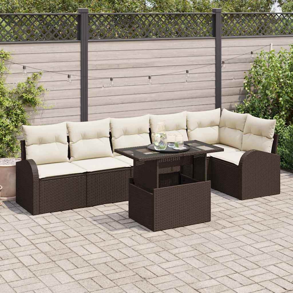 Tuin Sofa Set 7 st 6-Aantal zitplaatsen Bruin Poly riet