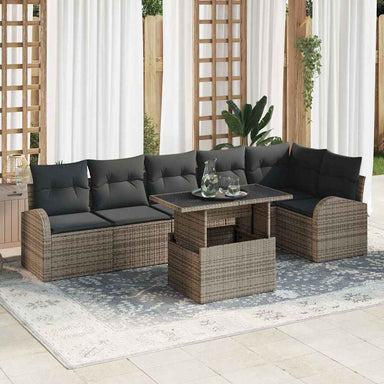 Tuin Sofa Set 7 st 6-Aantal zitplaatsen Grijs Poly riet