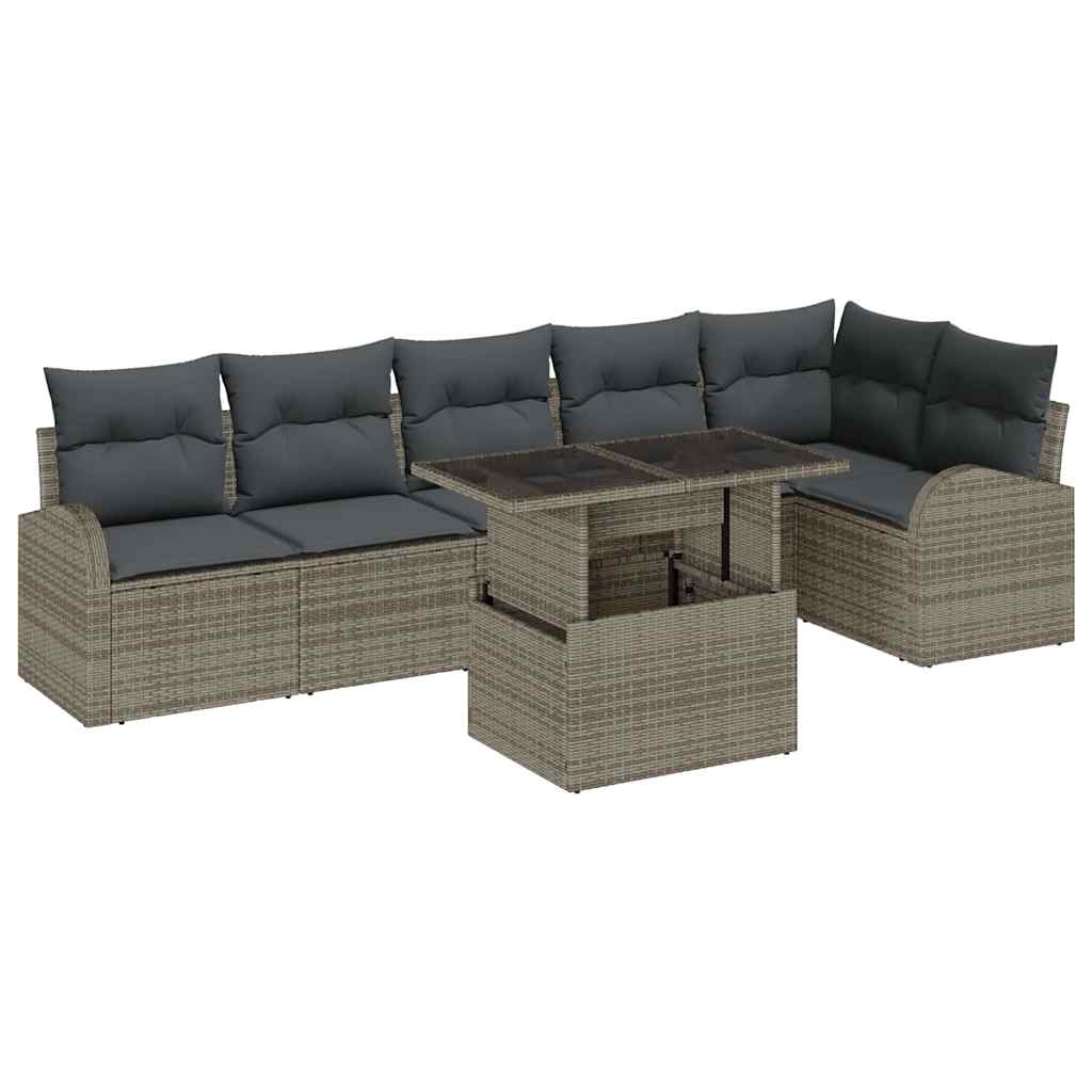 Tuin Sofa Set 7 st 6-Aantal zitplaatsen Grijs Poly riet