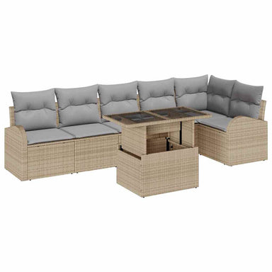 Tuin Sofa Set 7 st 6-Aantal zitplaatsen Beige Poly riet