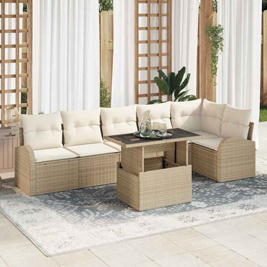 Tuin Sofa Set 7 st 6-Aantal zitplaatsen Beige Poly riet
