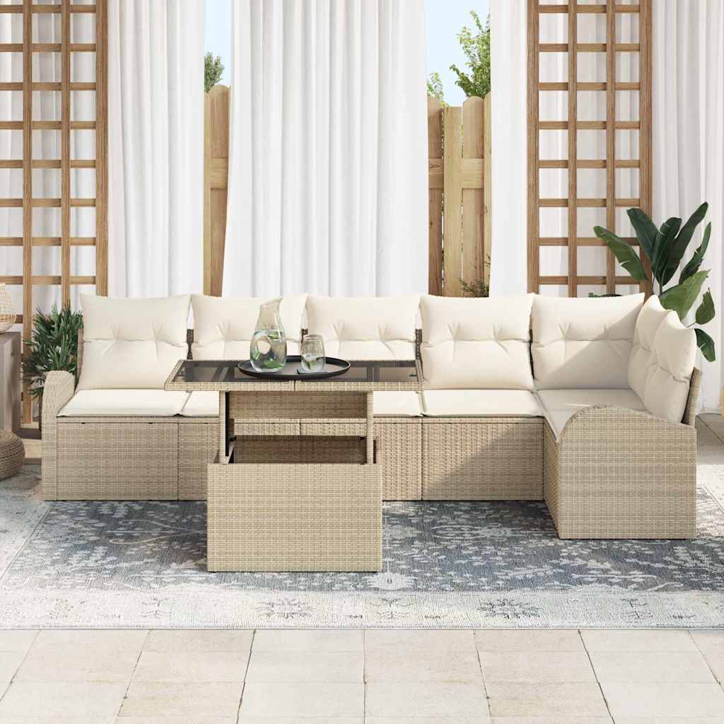 Tuin Sofa Set 7 st 6-Aantal zitplaatsen Beige Poly riet