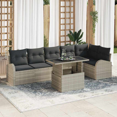 Tuin Sofa Set 7 st 6-Aantal zitplaatsen Lichtgrijs Poly riet