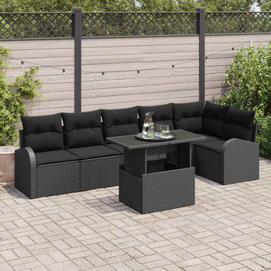 Tuin Sofa Set 7 st 6-Aantal zitplaatsen Zwart Poly riet