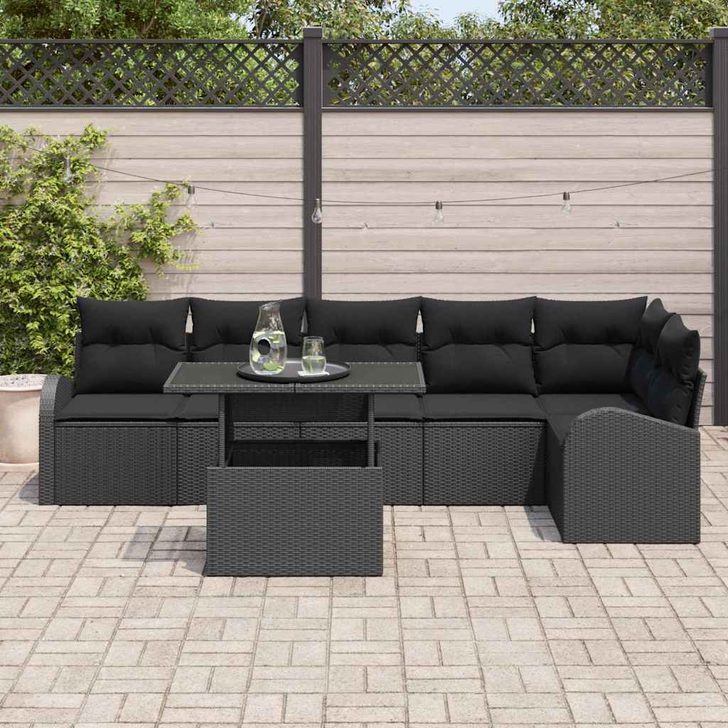 Tuin Sofa Set 7 st 6-Aantal zitplaatsen Zwart Poly riet
