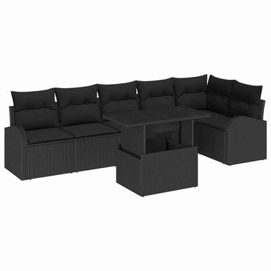 Tuin Sofa Set 7 st 6-Aantal zitplaatsen Zwart Poly riet