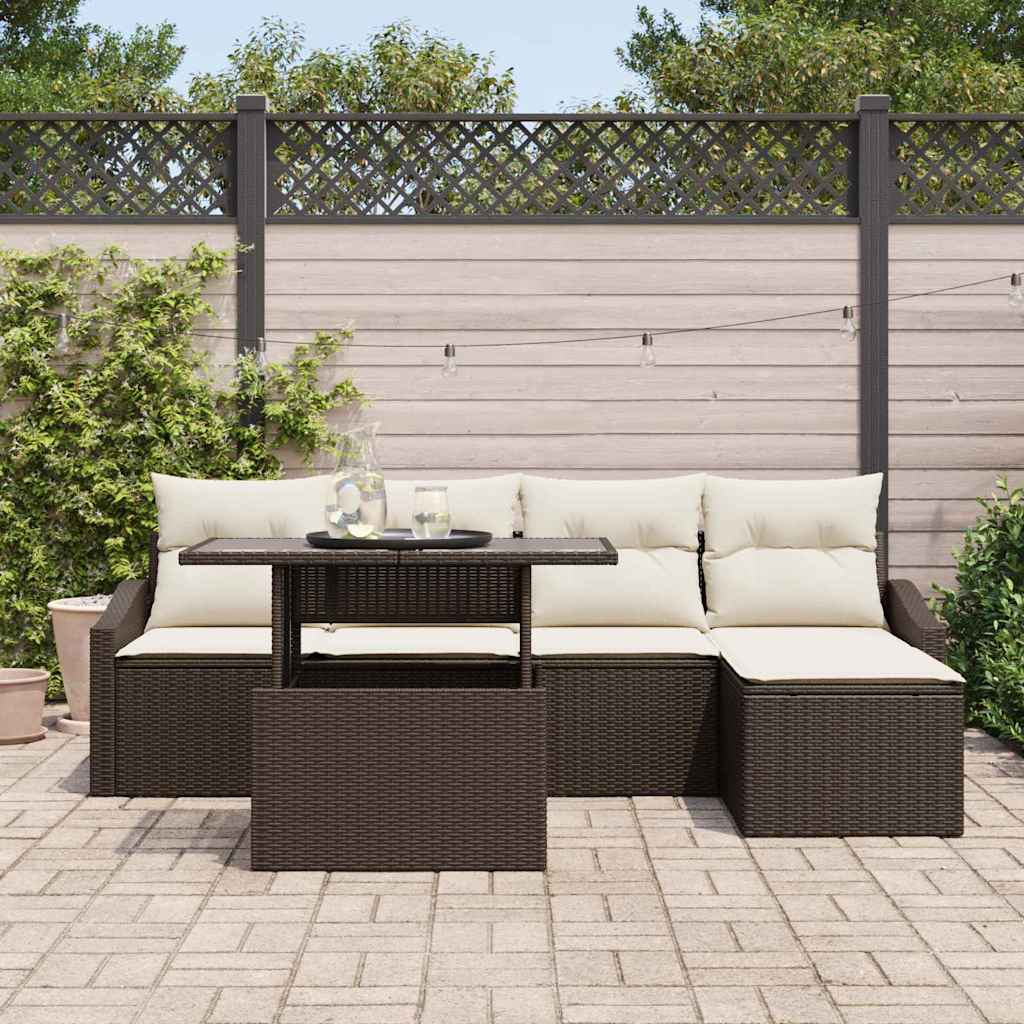 Tuin Sofa Set 6 st Bruin en Crème poly rattan