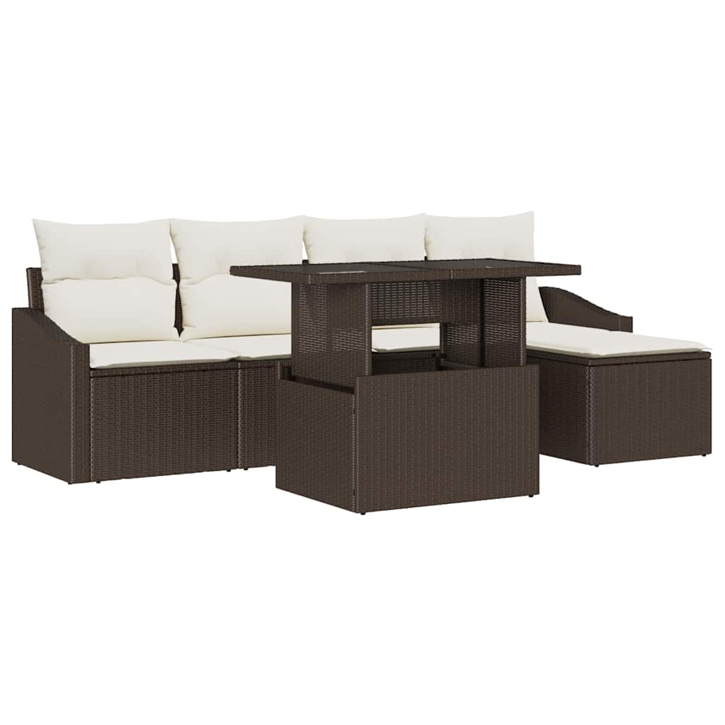 Tuin Sofa Set 6 st Bruin en Crème poly rattan