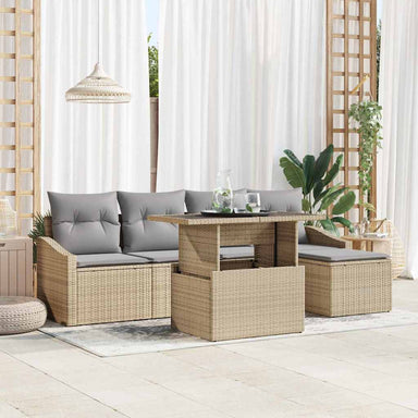 Tuin Sofa Set 6 st Beige en Licht Grijs poly rattan