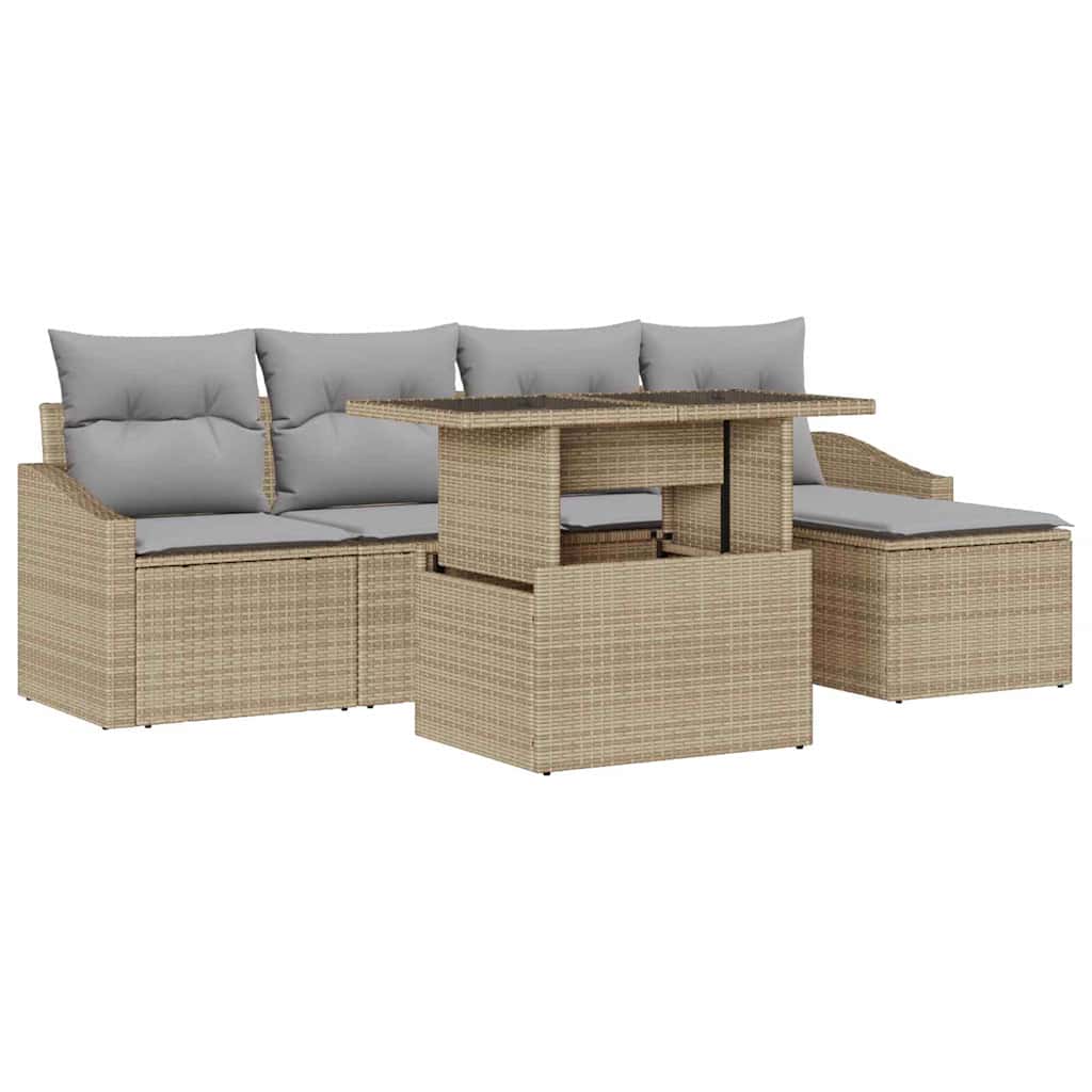 Tuin Sofa Set 6 st Beige en Licht Grijs poly rattan
