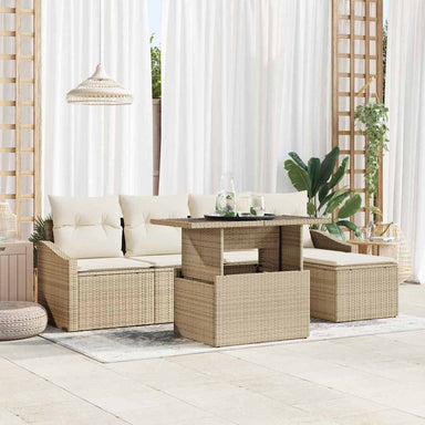 Tuin Sofa Set met kussen 6 pcs Beige en Crème poly rattan