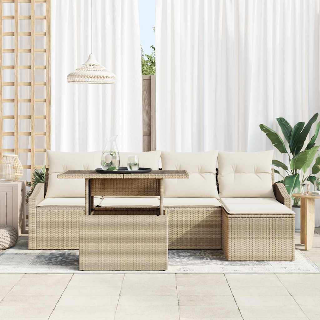 Tuin Sofa Set met kussen 6 pcs Beige en Crème poly rattan