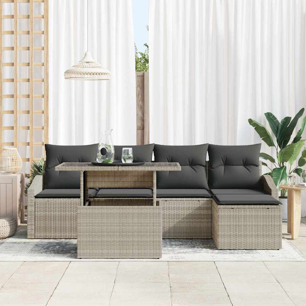 Tuin Sofa Set 6 st Licht Grijs en Donker Grijs poly rattan