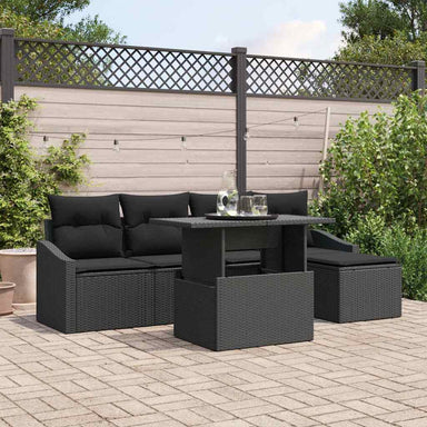 Tuin Sofa Set 6 st Zwart poly rattan