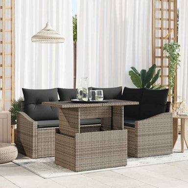 Tuin Sofa Set 5 st Grijs poly rattan, Gepoedercoat staal