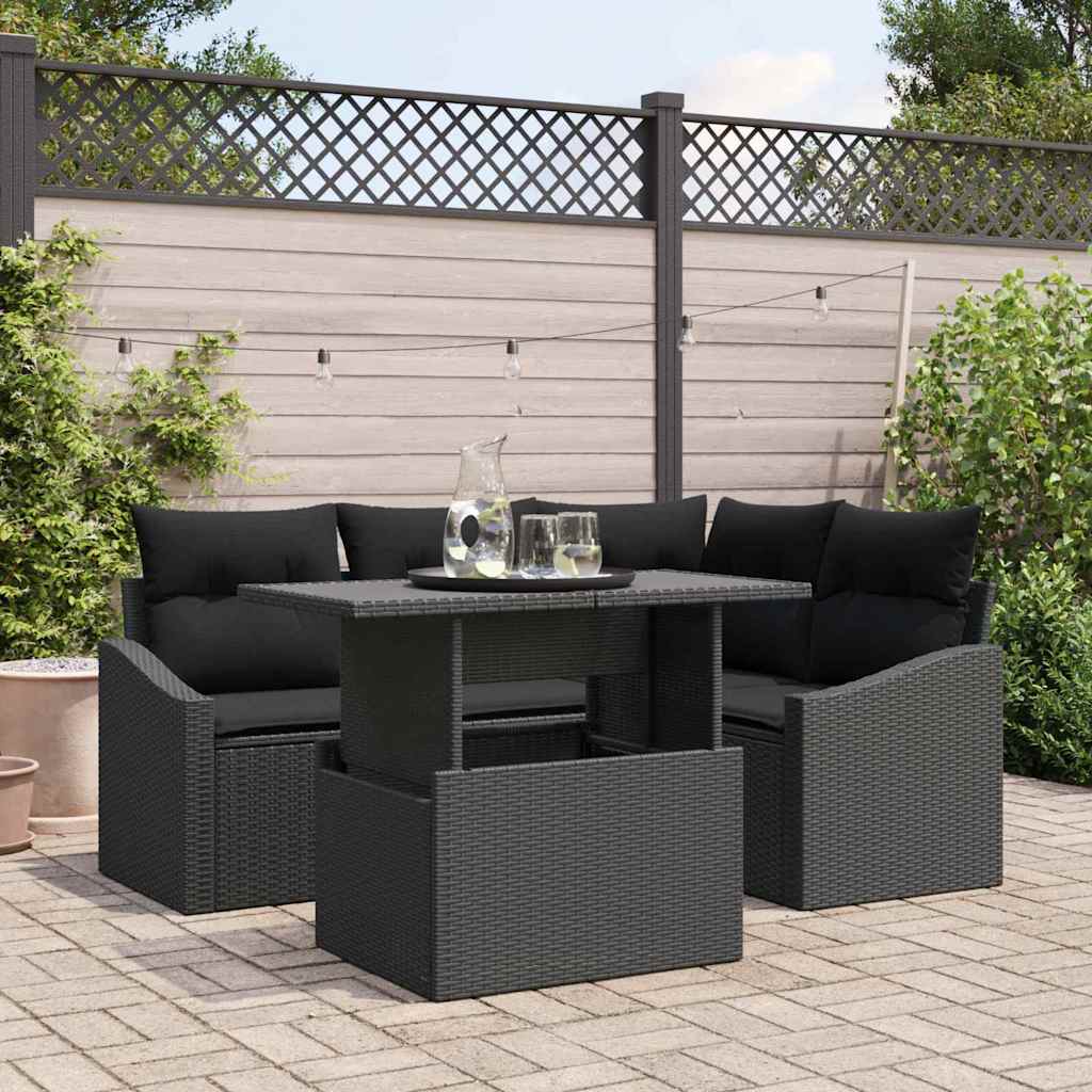 Tuin Sofa Set 5 st Zwart poly rattan, Gepoedercoat staal