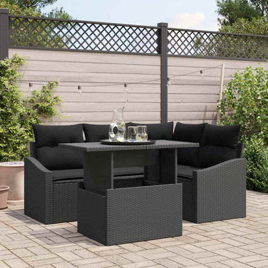 Tuin Sofa Set 5 st Zwart poly rattan, Gepoedercoat staal