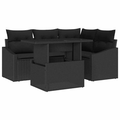 Tuin Sofa Set 5 st Zwart poly rattan, Gepoedercoat staal