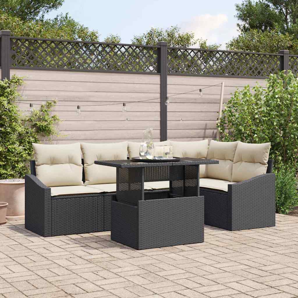Tuin Sofa Set 6 st Zwart en Crème