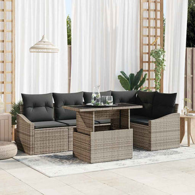 Tuin Sofa Set 6 st Grijs poly rattan, Gepoedercoat staal