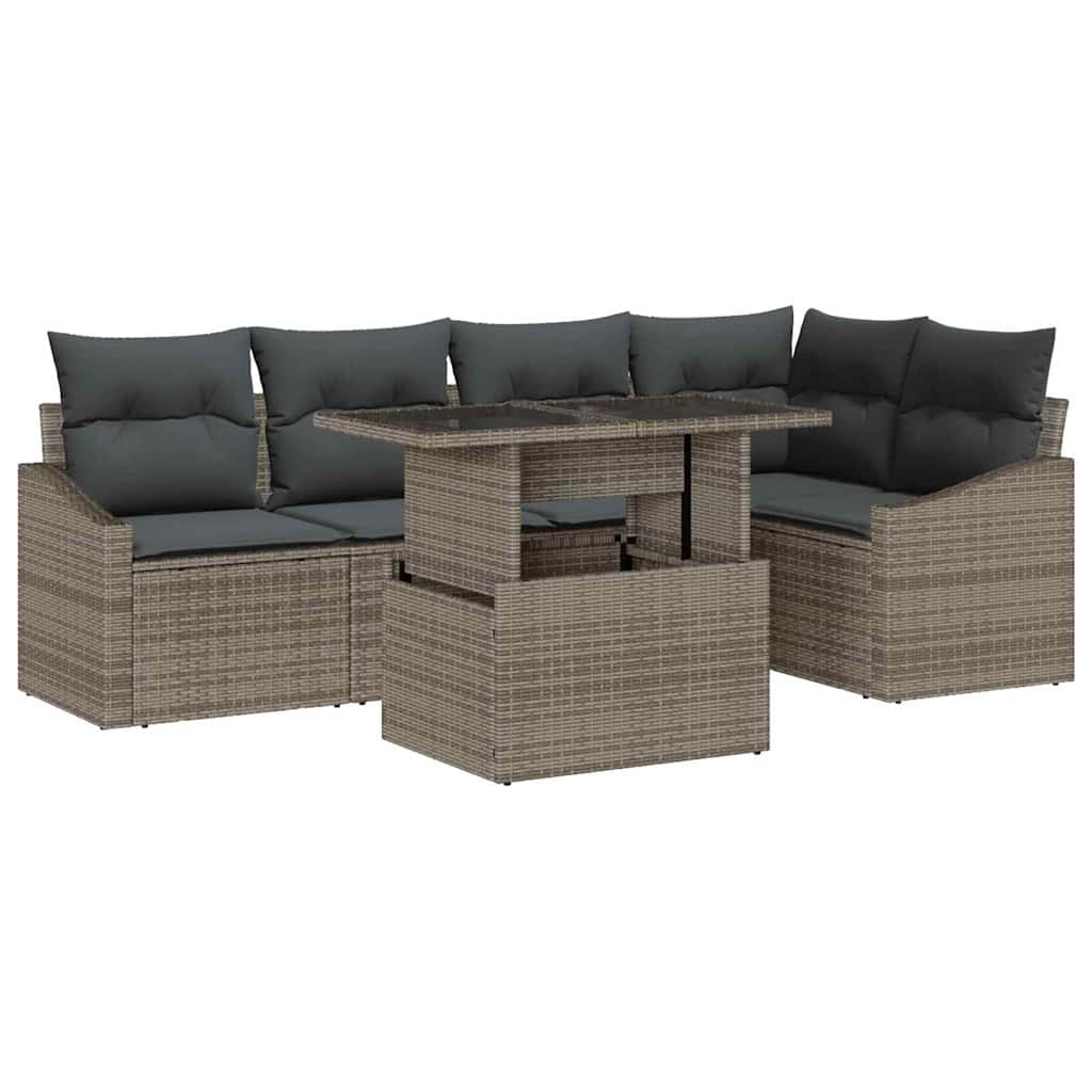 Tuin Sofa Set 6 st Grijs poly rattan, Gepoedercoat staal