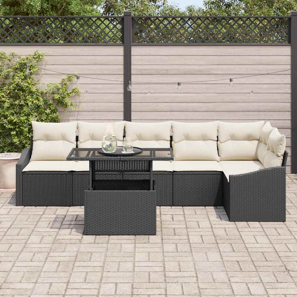 Tuin Sofa Set 7 st Zwart en Crème