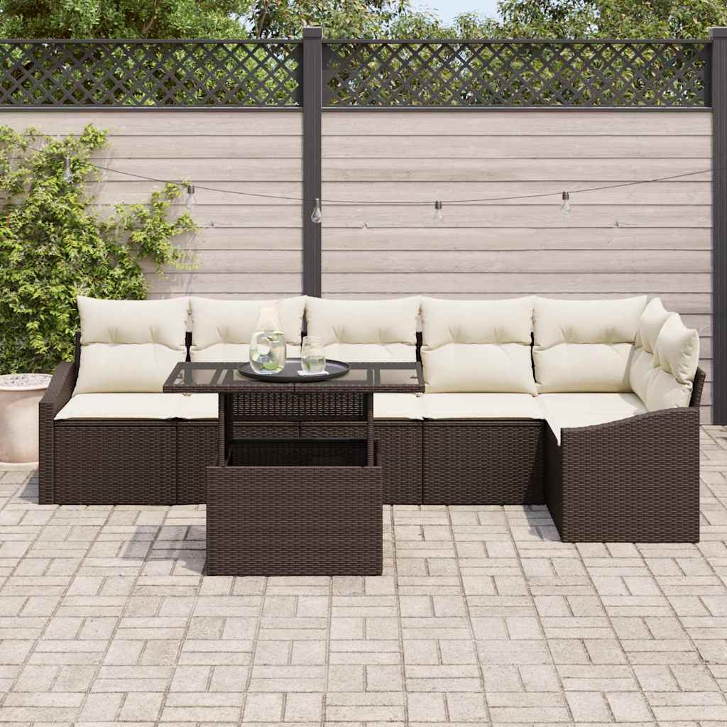 Tuin Sofa Set 7 st Bruin en Crème