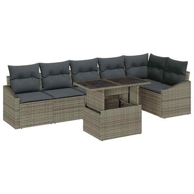 Tuin Sofa Set 7 st Grijs poly rattan, Gepoedercoat staal