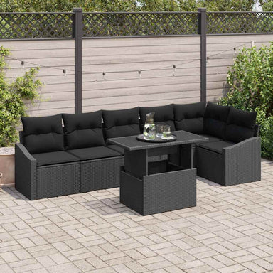Tuin Sofa Set 7 st Zwart poly rattan, Gepoedercoat staal