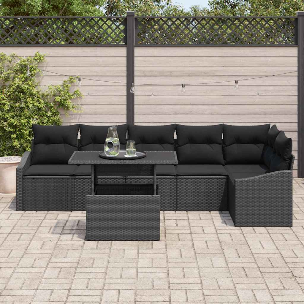 Tuin Sofa Set 7 st Zwart poly rattan, Gepoedercoat staal