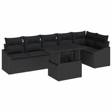 Tuin Sofa Set 7 st Zwart poly rattan, Gepoedercoat staal