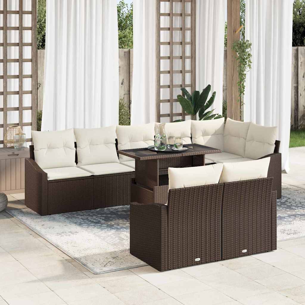 Tuin Sofa Set 9 st Bruin en Crème