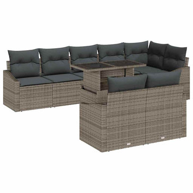 Tuin Sofa Set 9 st Grijs poly rattan, Gepoedercoat staal
