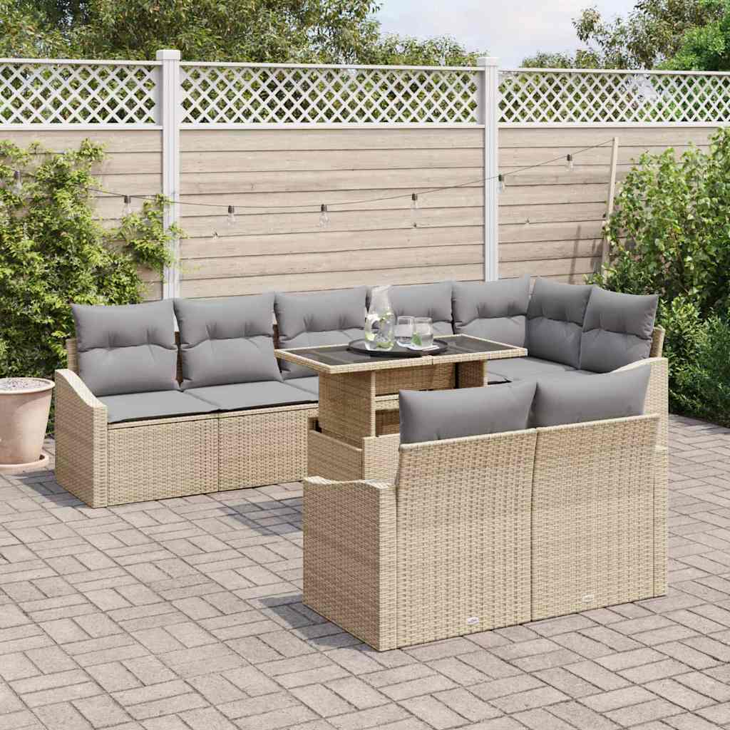 Tuin Sofa Set 9 st Beige en Licht Grijs