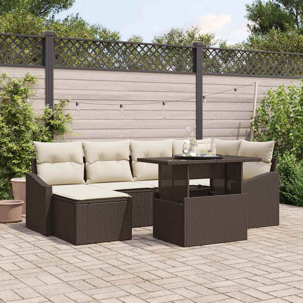 Tuin Sofa Set 7 st Bruin en Crème