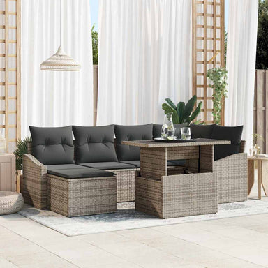 Tuin Sofa Set 7 st Grijs poly rattan, Gepoedercoat staal