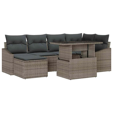 Tuin Sofa Set 7 st Grijs poly rattan, Gepoedercoat staal