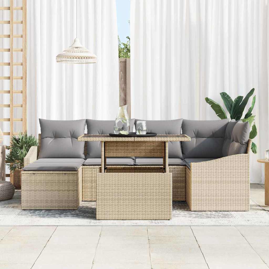 Tuin Sofa Set 7 st Beige en Licht Grijs