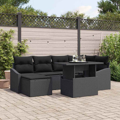 Tuin Sofa Set 7 st Zwart poly rattan, Gepoedercoat staal