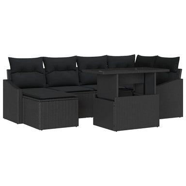 Tuin Sofa Set 7 st Zwart poly rattan, Gepoedercoat staal