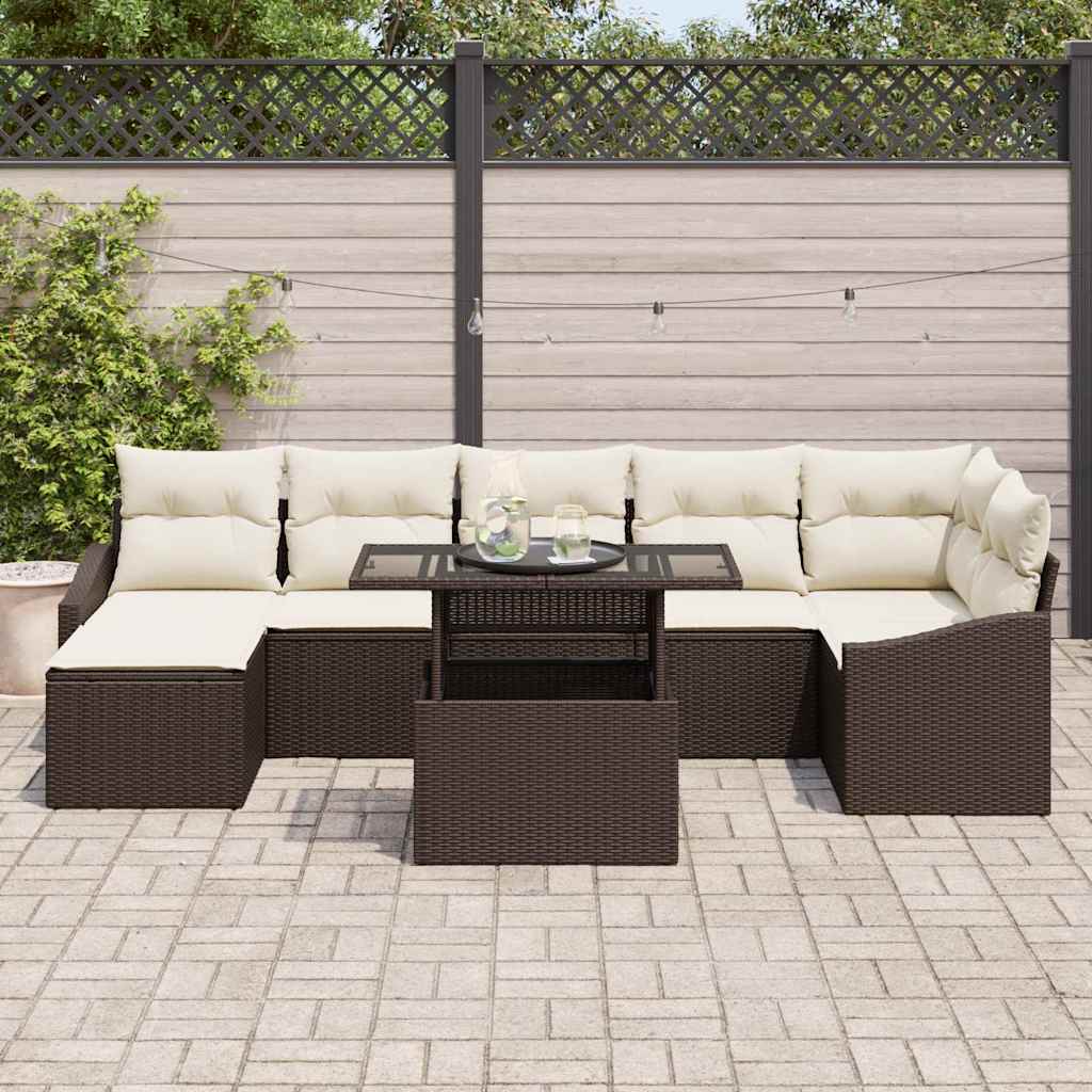 Tuin Sofa Set 8 st Bruin en Crème