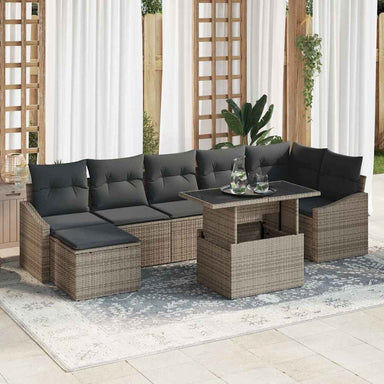 Tuin Sofa Set 8 st Grijs poly rattan, Gepoedercoat staal
