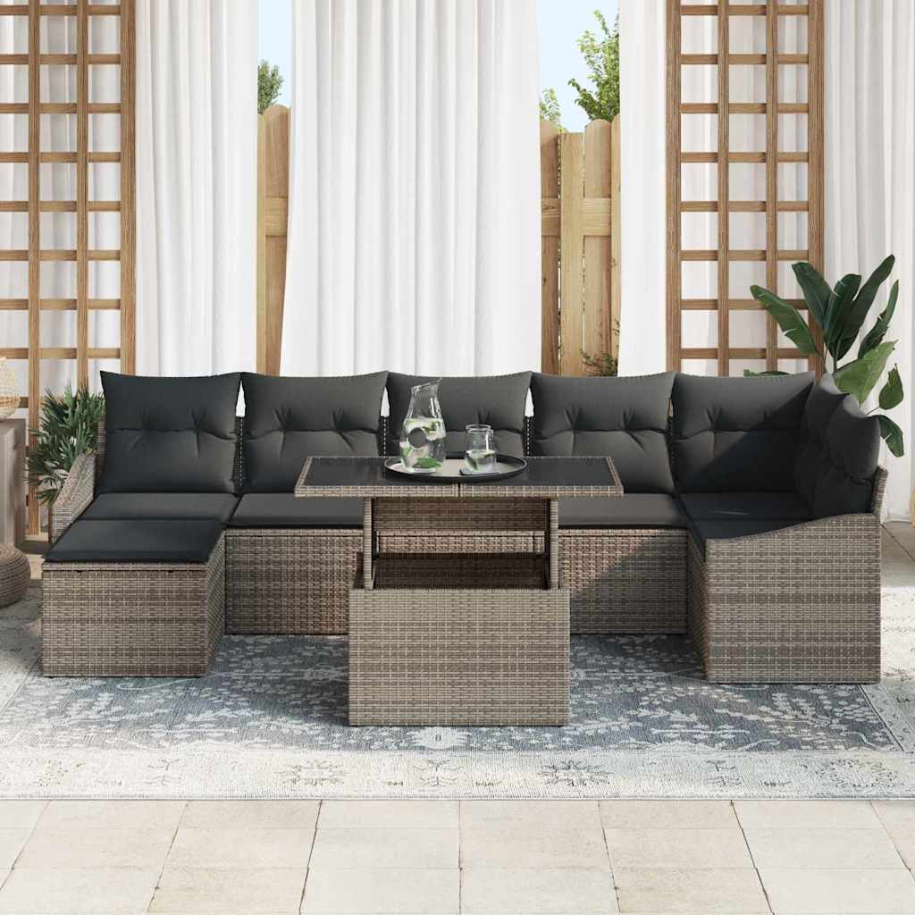 Tuin Sofa Set 8 st Grijs poly rattan, Gepoedercoat staal