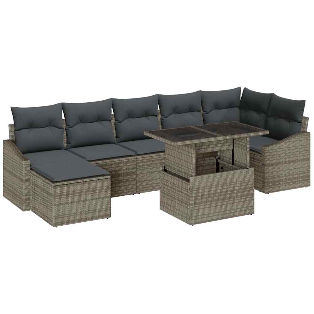 Tuin Sofa Set 8 st Grijs poly rattan, Gepoedercoat staal
