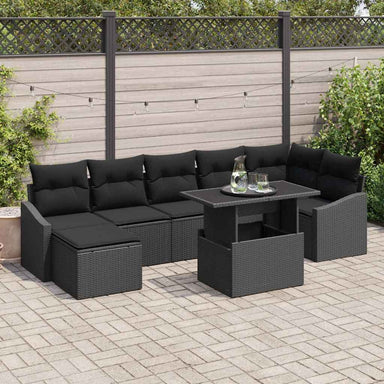 Tuin Sofa Set 8 st Zwart poly rattan, Gepoedercoat staal