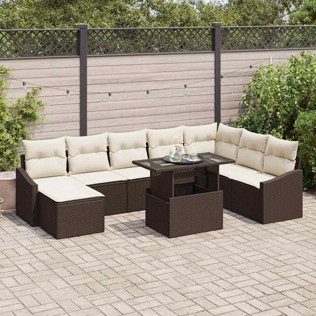 Tuin Sofa Set 9 st Bruin en Crème