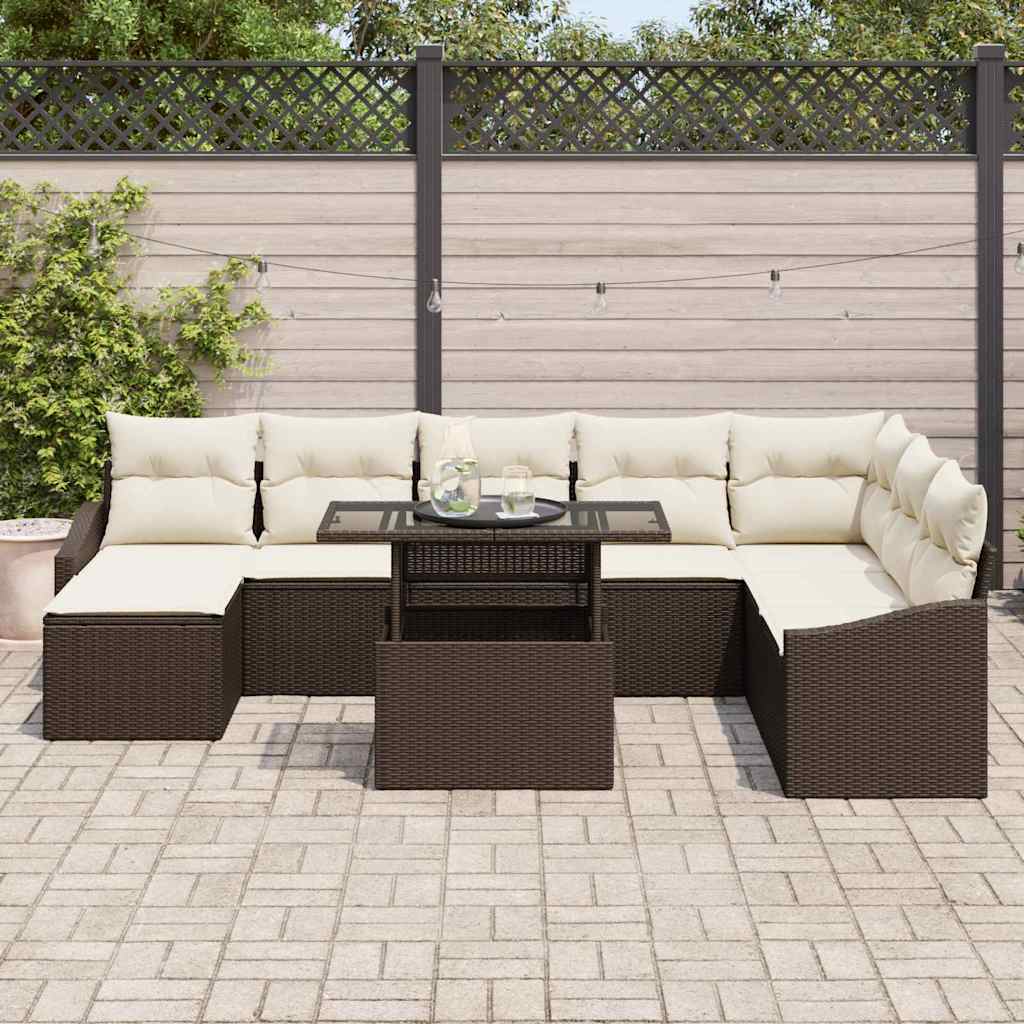 Tuin Sofa Set 9 st Bruin en Crème