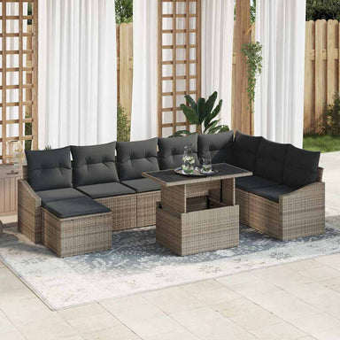Tuin Sofa Set 9 st Grijs poly rattan, Gepoedercoat staal