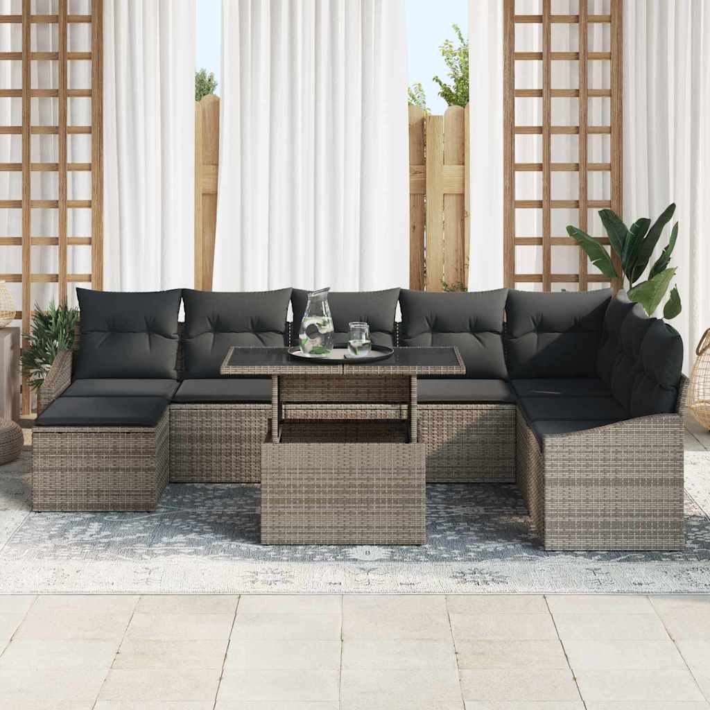 Tuin Sofa Set 9 st Grijs poly rattan, Gepoedercoat staal